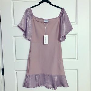 Lavender Haze off Shoulder Ruffle Mini Dress NWT
